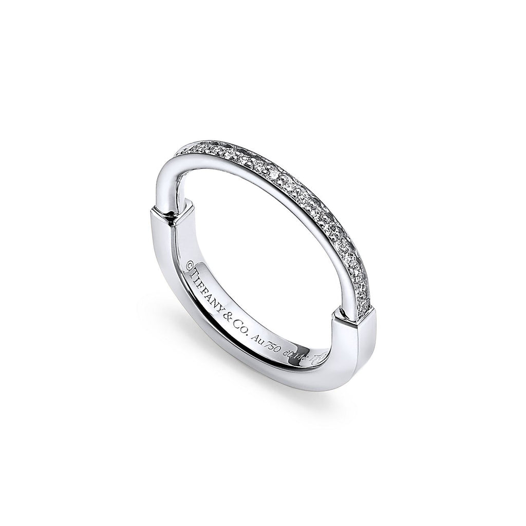 18K Tiffany Lock Diamonds White Gold Ring