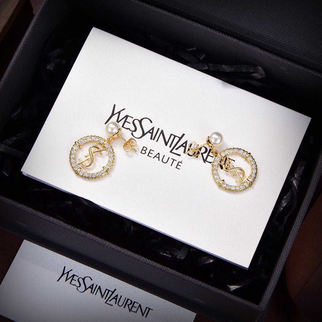 18K YSL Circle Diamonds Earrings
